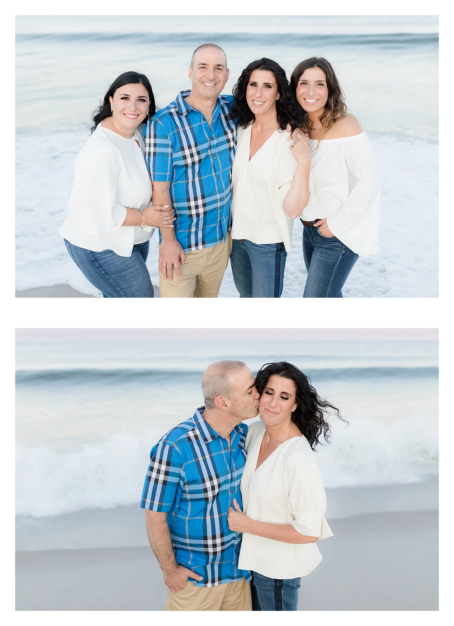 family photo at sunset at island beach state park
