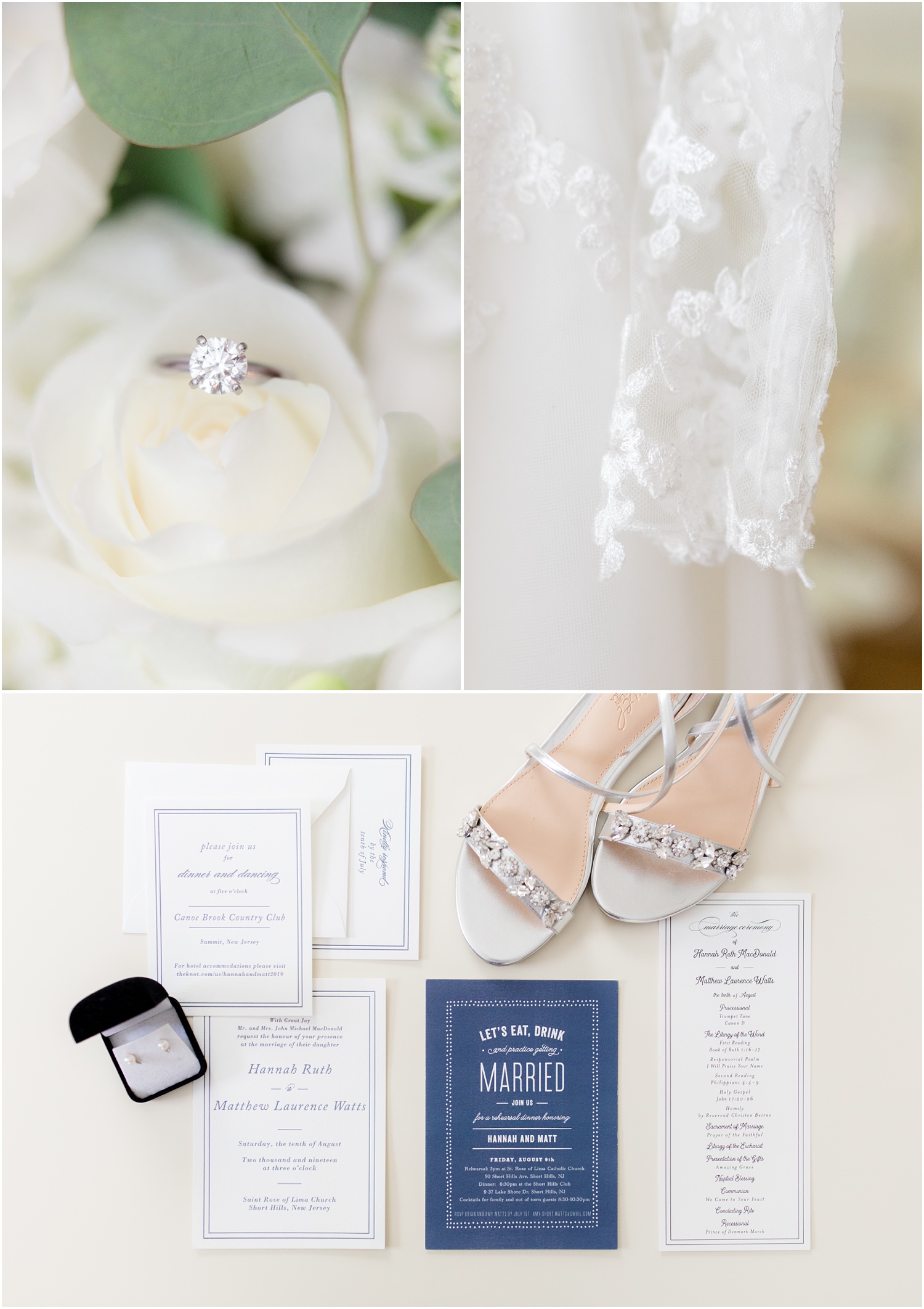 Copy of Wedding rings, wedding dress, and wedding invitations at bride's home in Short Hills, NJ.