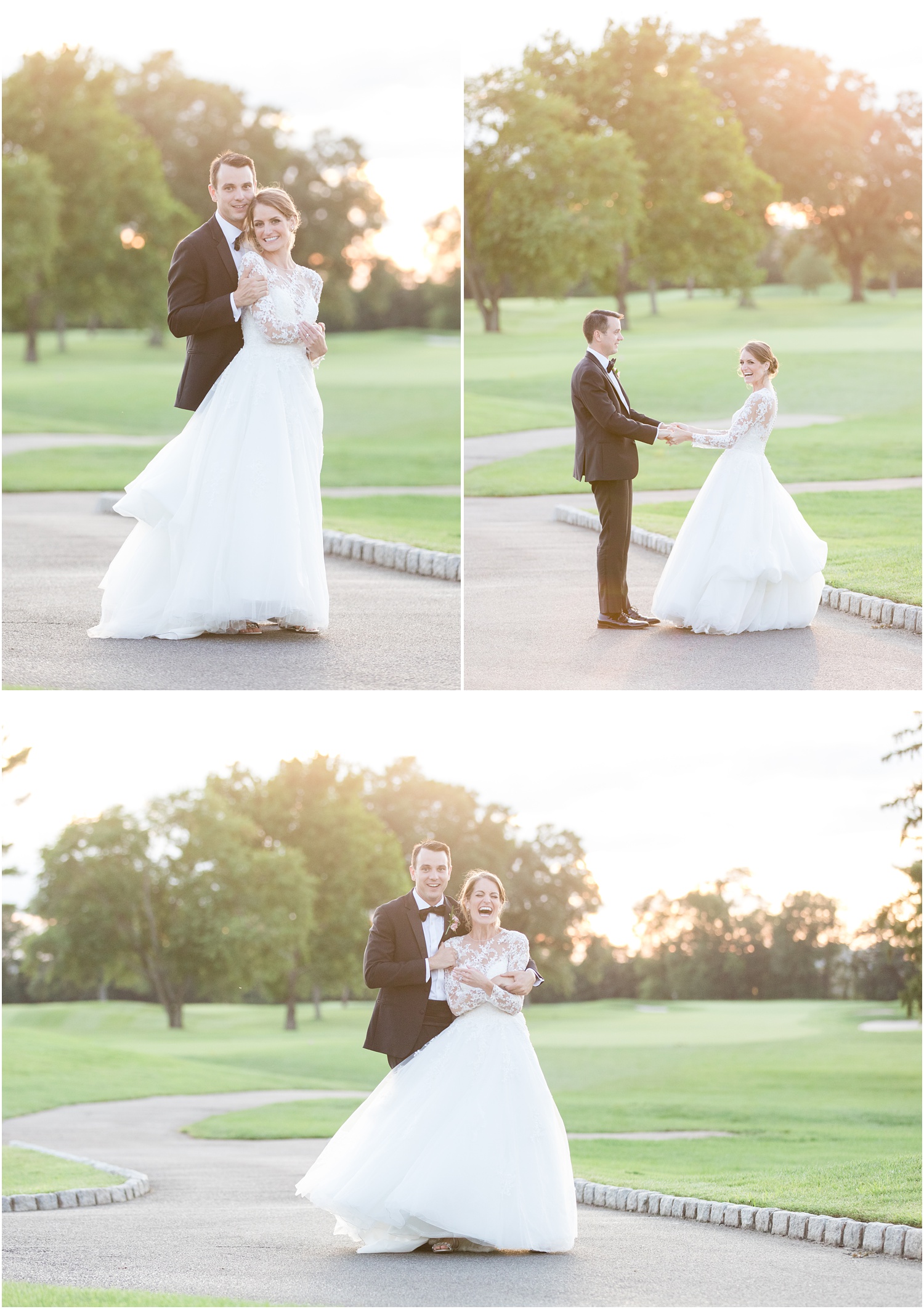 Sunset wedding photos at Canoe Brook Country Club