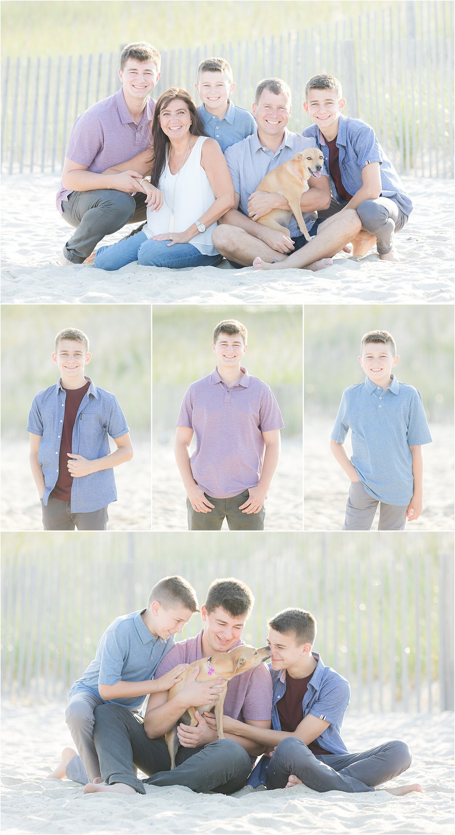 seaside park family photos with a dog on the beach