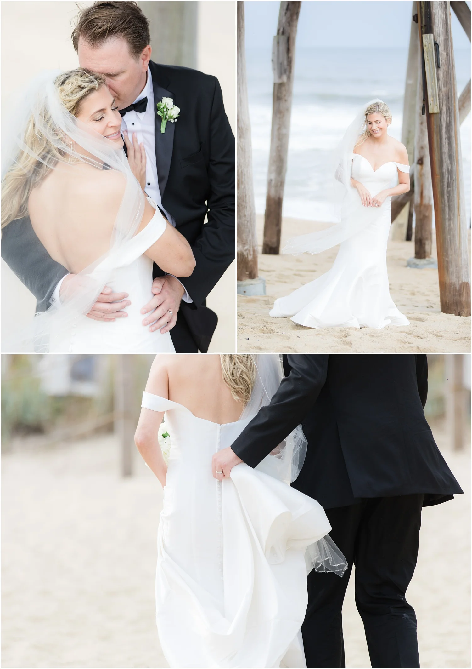 Romantic wedding day photos at Belmar Fishing Pier.