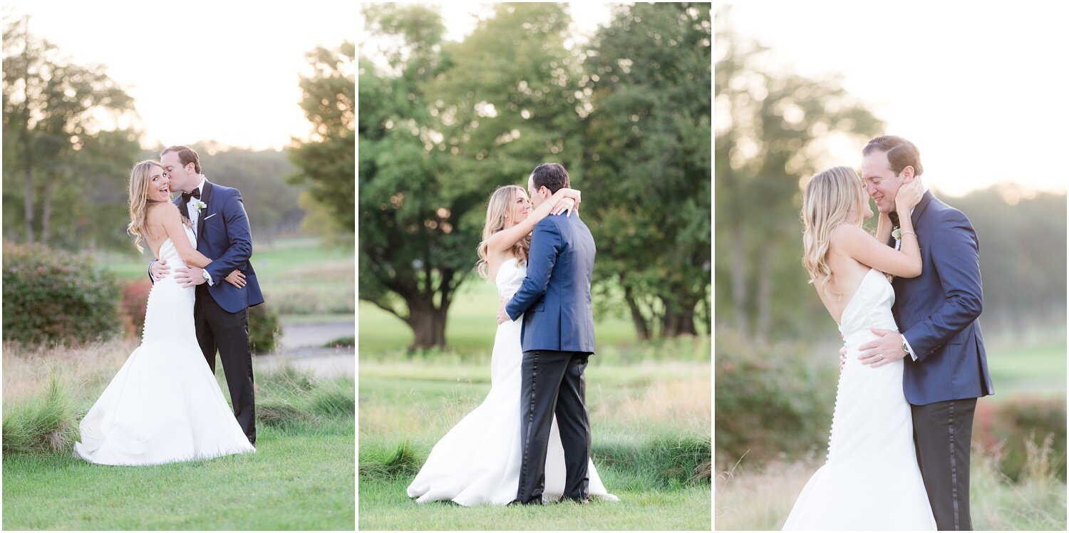 just married portraits of bride and groom at sunset