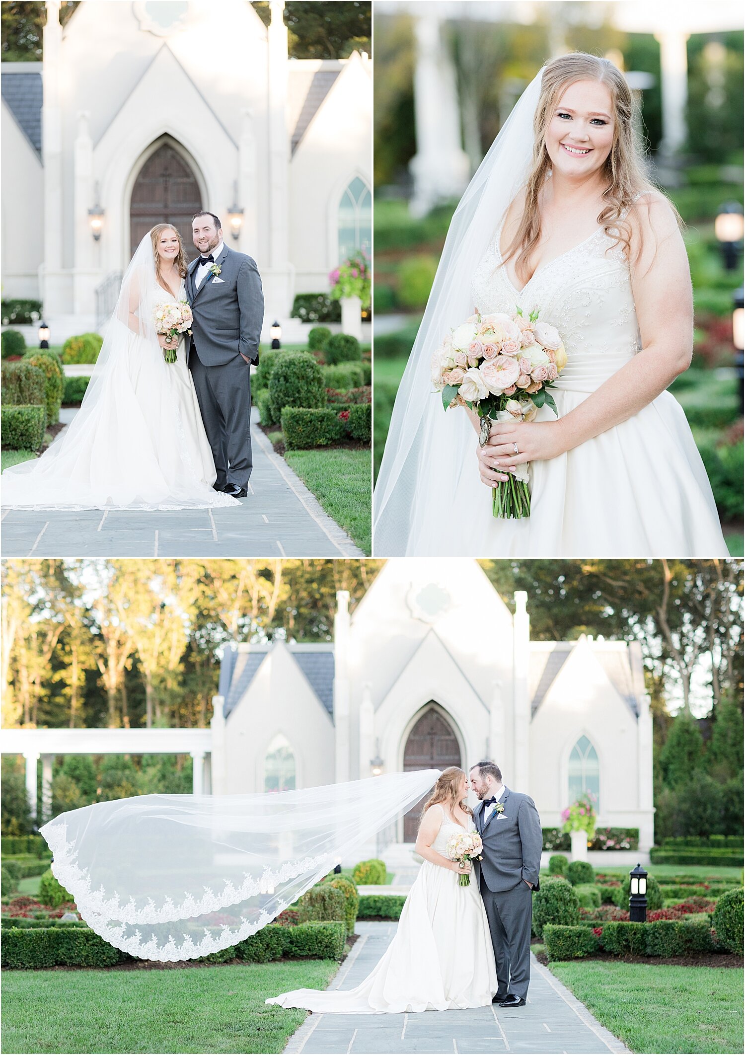 wedding photos in front of the chapel at park chateau