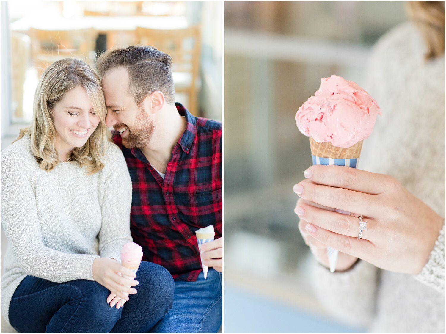 Engagement photos with ice cream cones at Hoffman's in Spring Lake, NJ.
