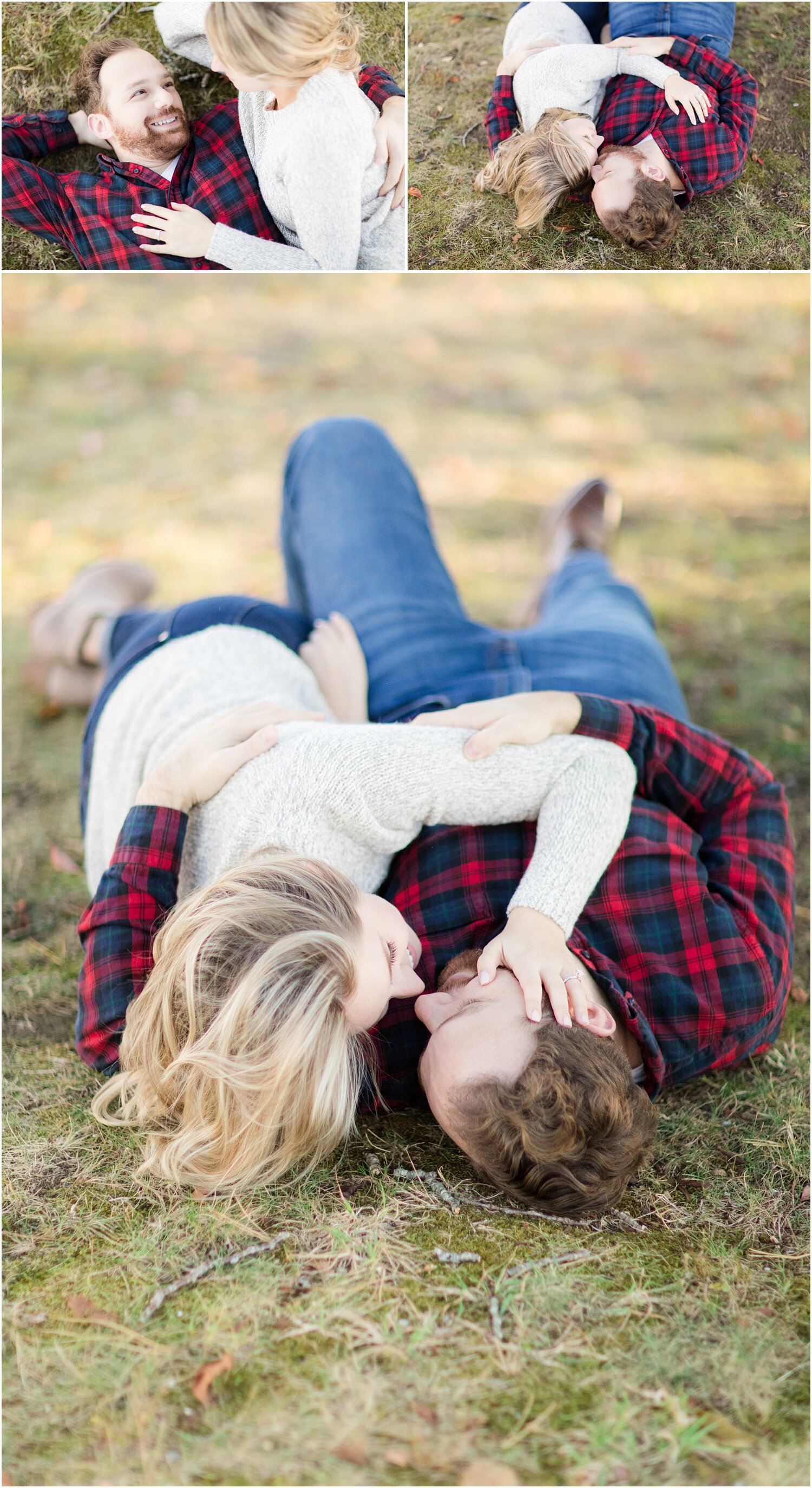 cute engagement photos of couple snuggling in Spring Lake, NJ.