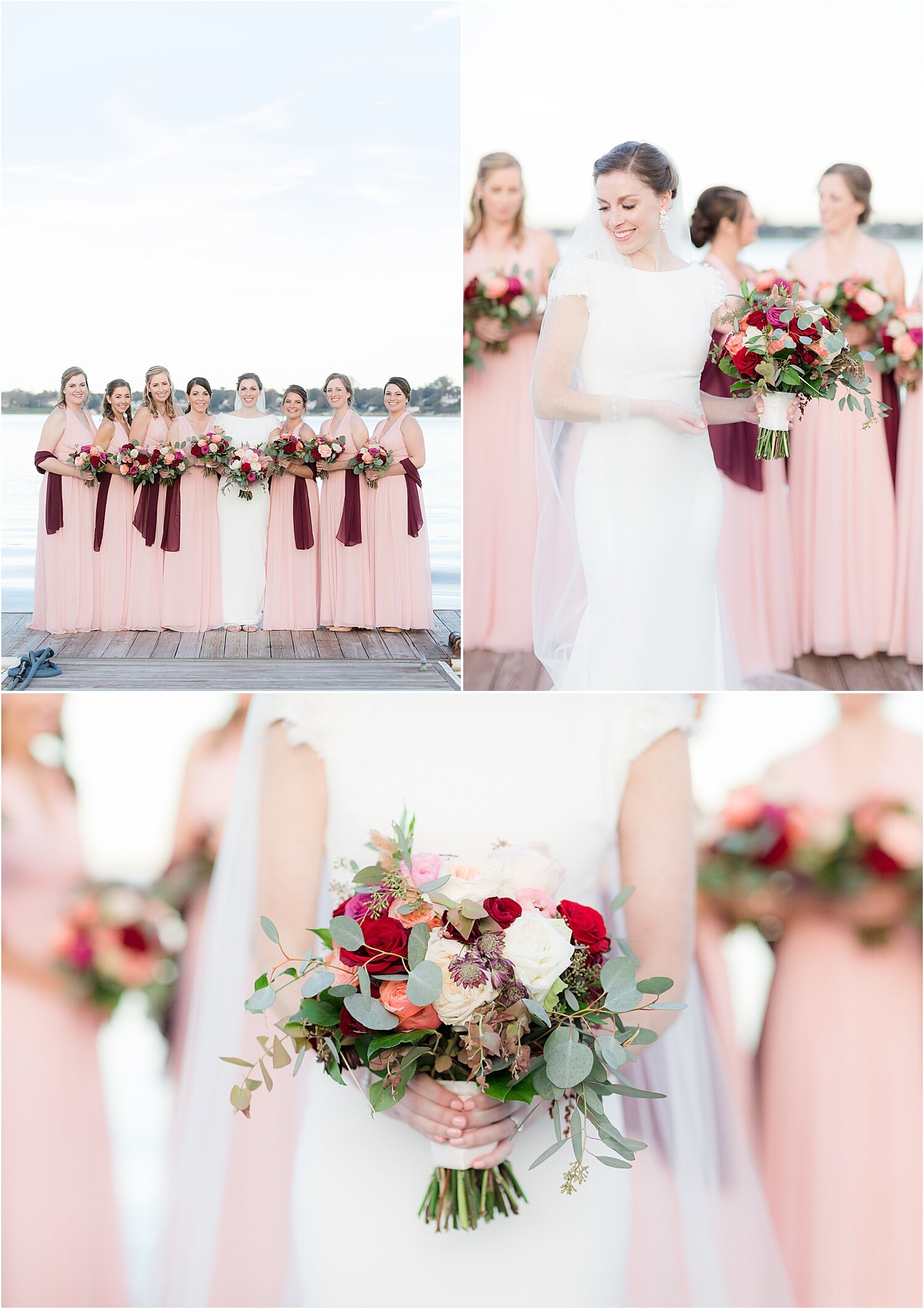 bride and bridesmaids photos at oyster point hotel in red bank