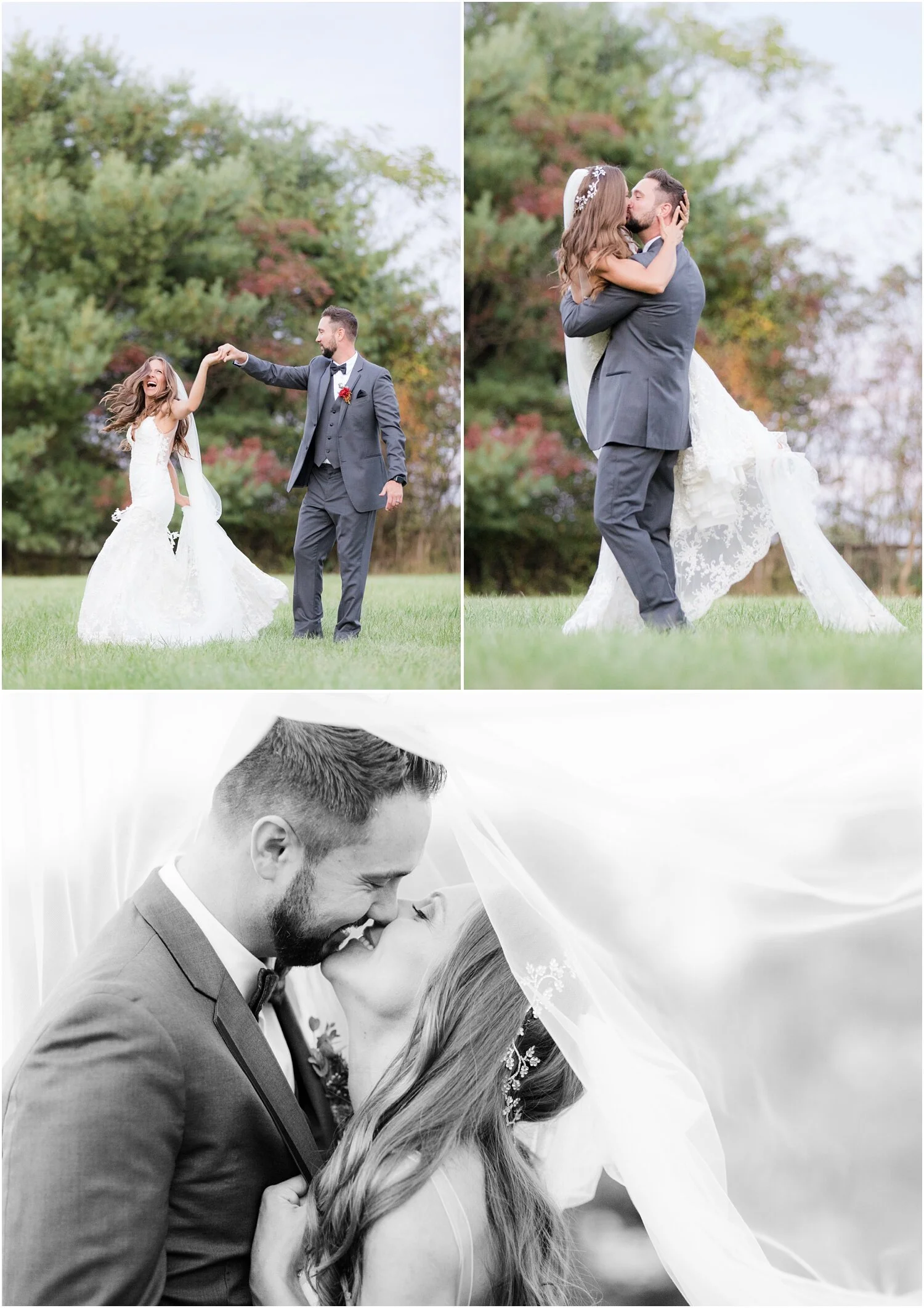 fun Just married portraits of bride and groom at windows on the water frogbridge