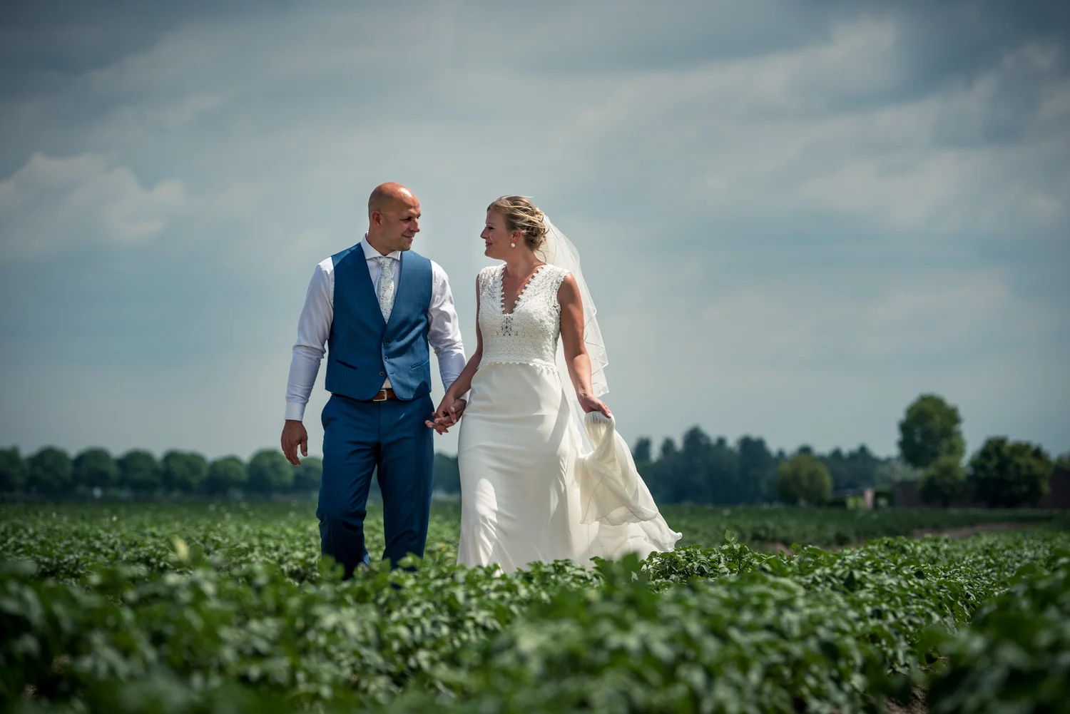 bruidsfotografie in het aardappelveld in West Brabant door Caroline bruidsfotograaf bij Cfoto
