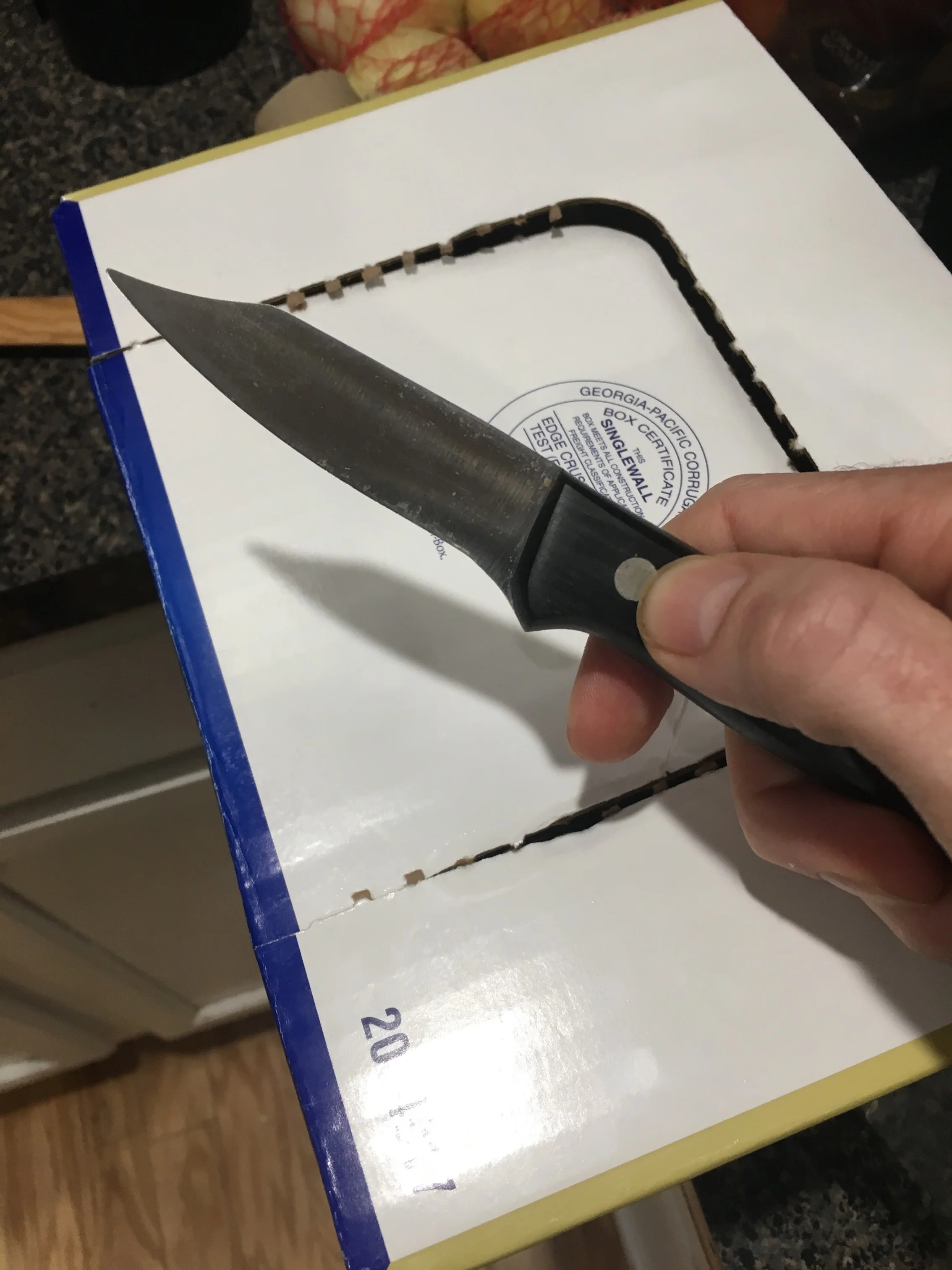 Pictured: A box and a knife