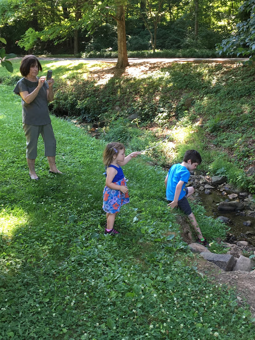 O and J with Betsy by creek.JPG