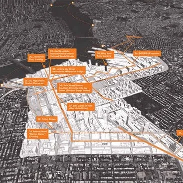 Site highlighted, with colored routes and callouts of key spaces Source: https://archinect.com/news/article/79300348/the-brooklyn-tech-triangle-as-the-next-silicon-valley