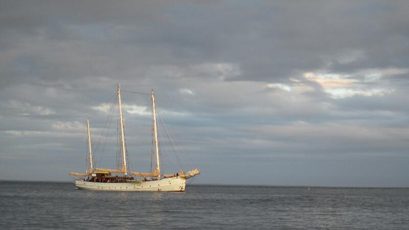 Schooner at anchor.