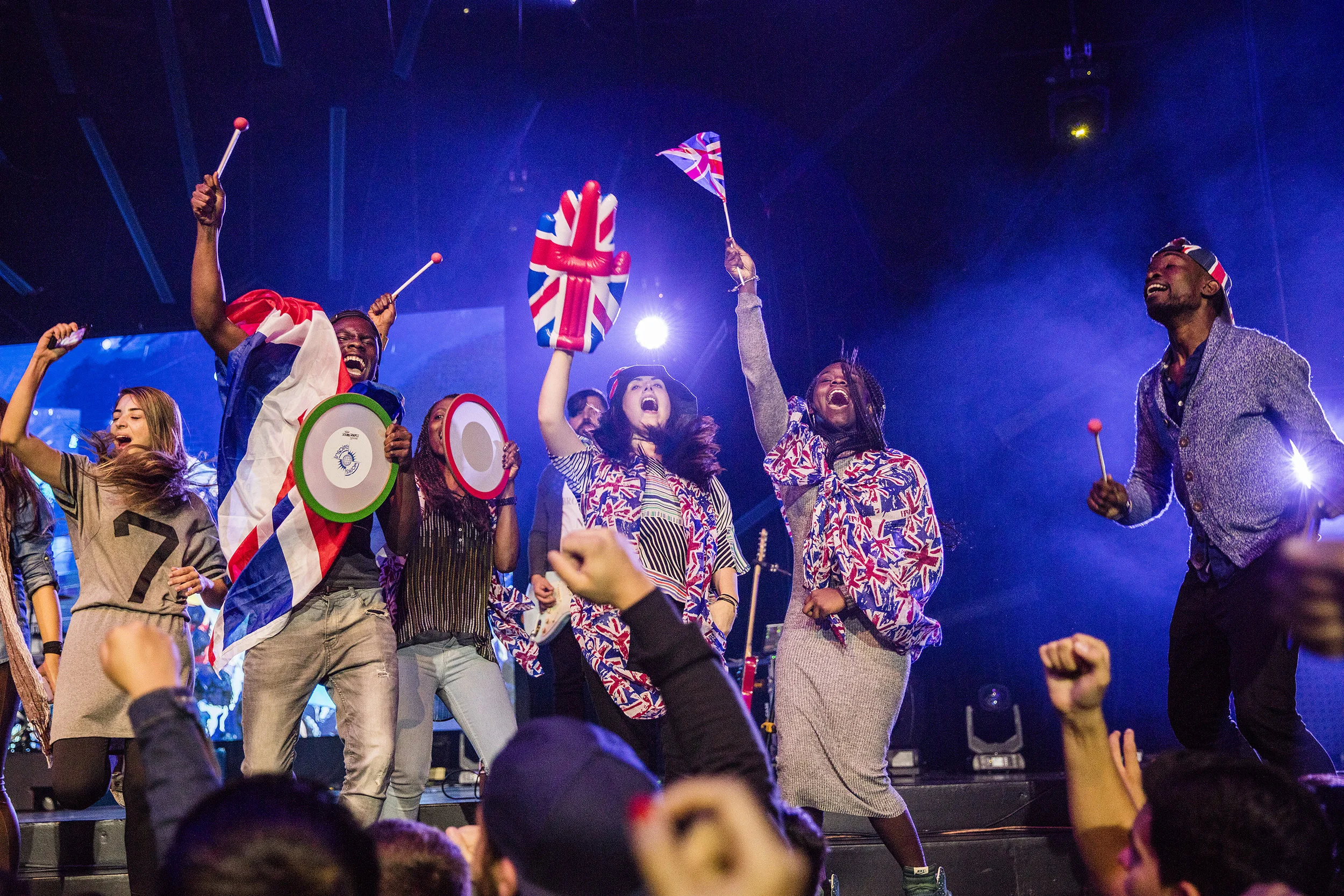 Dancing on stage with Martin Smith at the G12 International Conference in Bogota, Colombia.