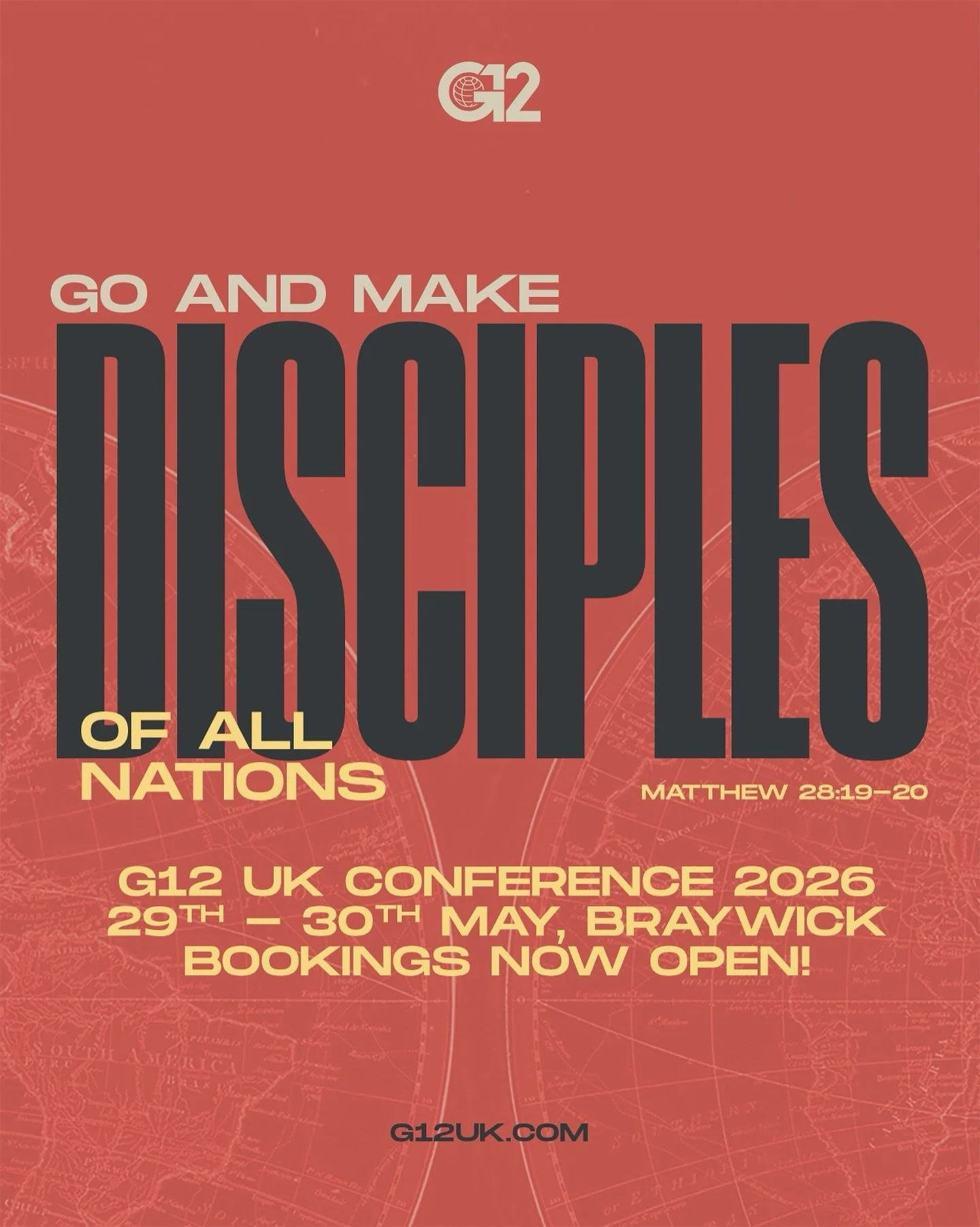 🔥 G12 UK Conference 2026 is coming! 🔥

&ldquo;Go and make disciples of all nations&hellip;&rdquo; &mdash; Matthew 28:19-20 🌍

Get ready for a powerful weekend of worship, vision, training, and encounters with God as we gather together to be equipp