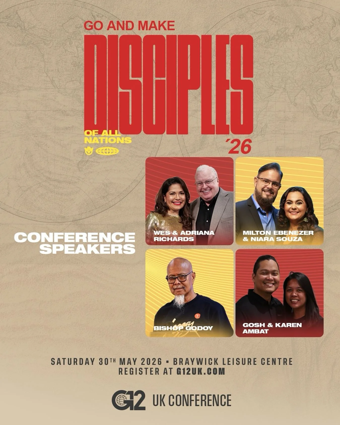 🔥 G2 UK Conference 2026 Speaker Announcement 🔥

We are excited to officially announce the conference speakers for G2 UK Conference 2026 &mdash; &ldquo;Go and Make Disciples of All Nations&rdquo; 🌍🔥

✨ Featuring:
&bull; Wes &amp; Adriana Richards
