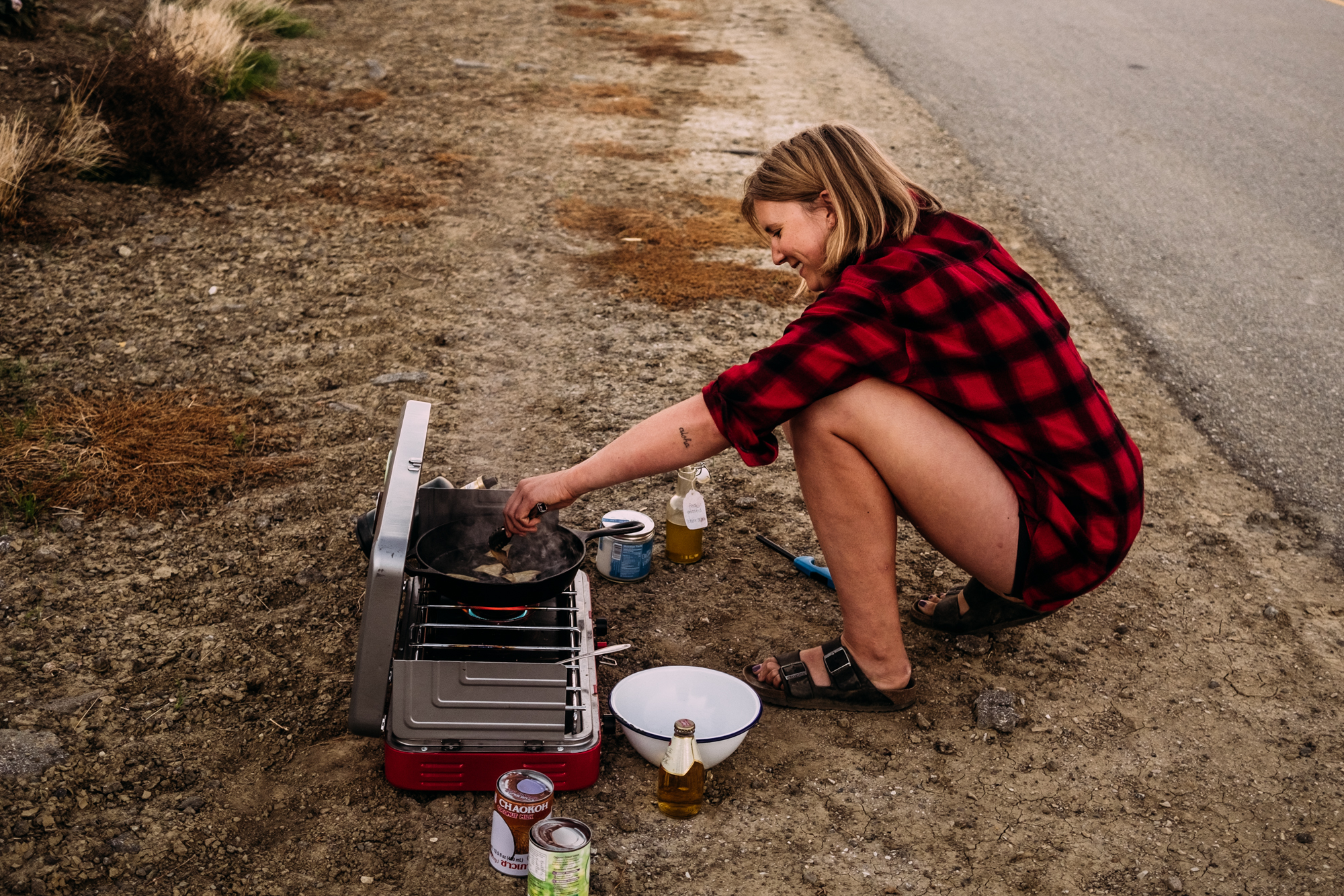 We cooked a can of black beans with stale beer and coconut milk and fried off some old tortillas. The supermoon rose behind us. We turned around and gasped as we saw it rising over the hills.