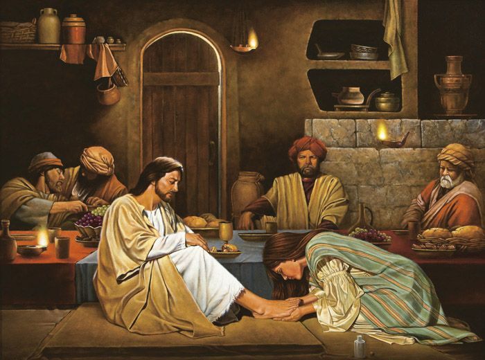 "...Bringing an alabaster flask of ointment, she stood behind him at his feet weeping and began to bathe his feet with her tears." Luke 7:37b-38a