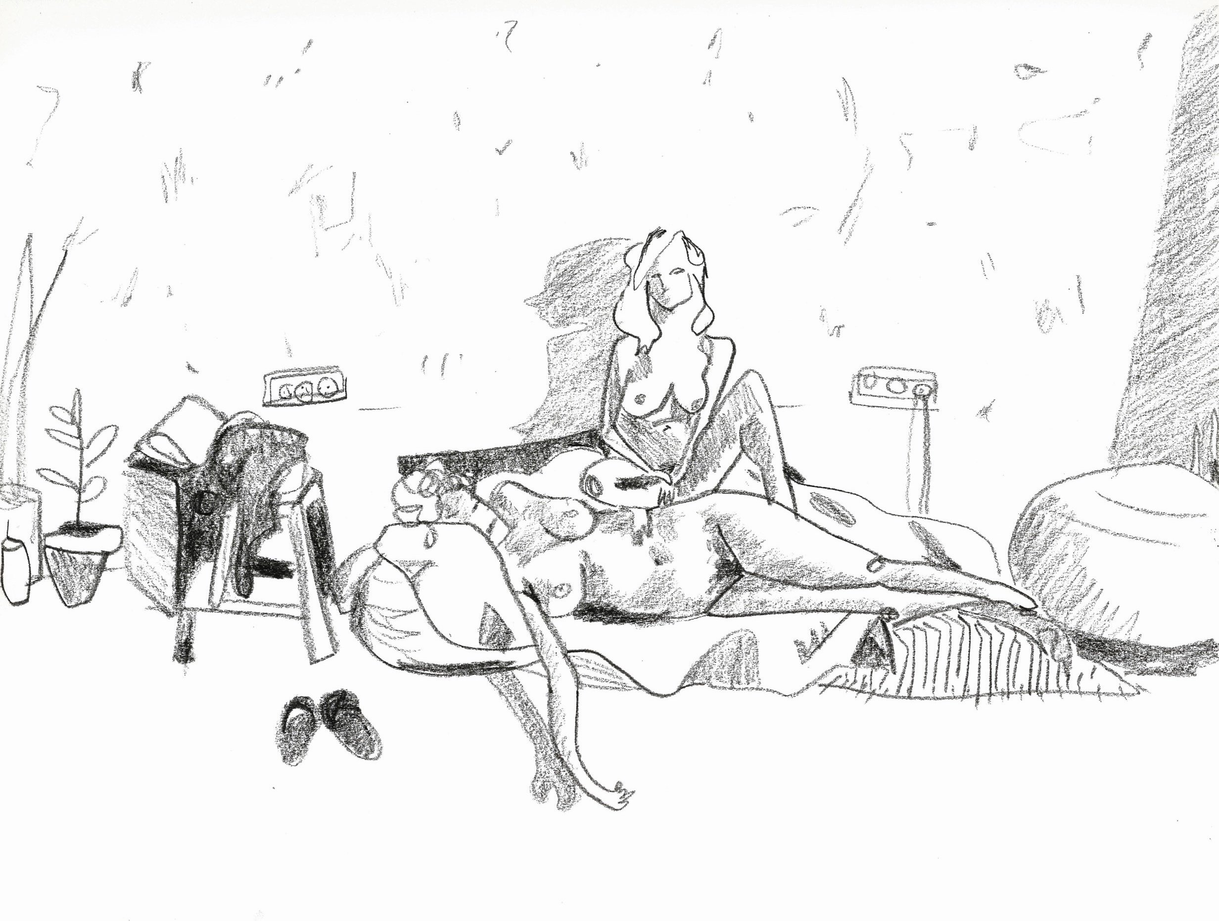 Charcoal on paper, 27 x 35.5cm (2021) This drawing is also available as a print