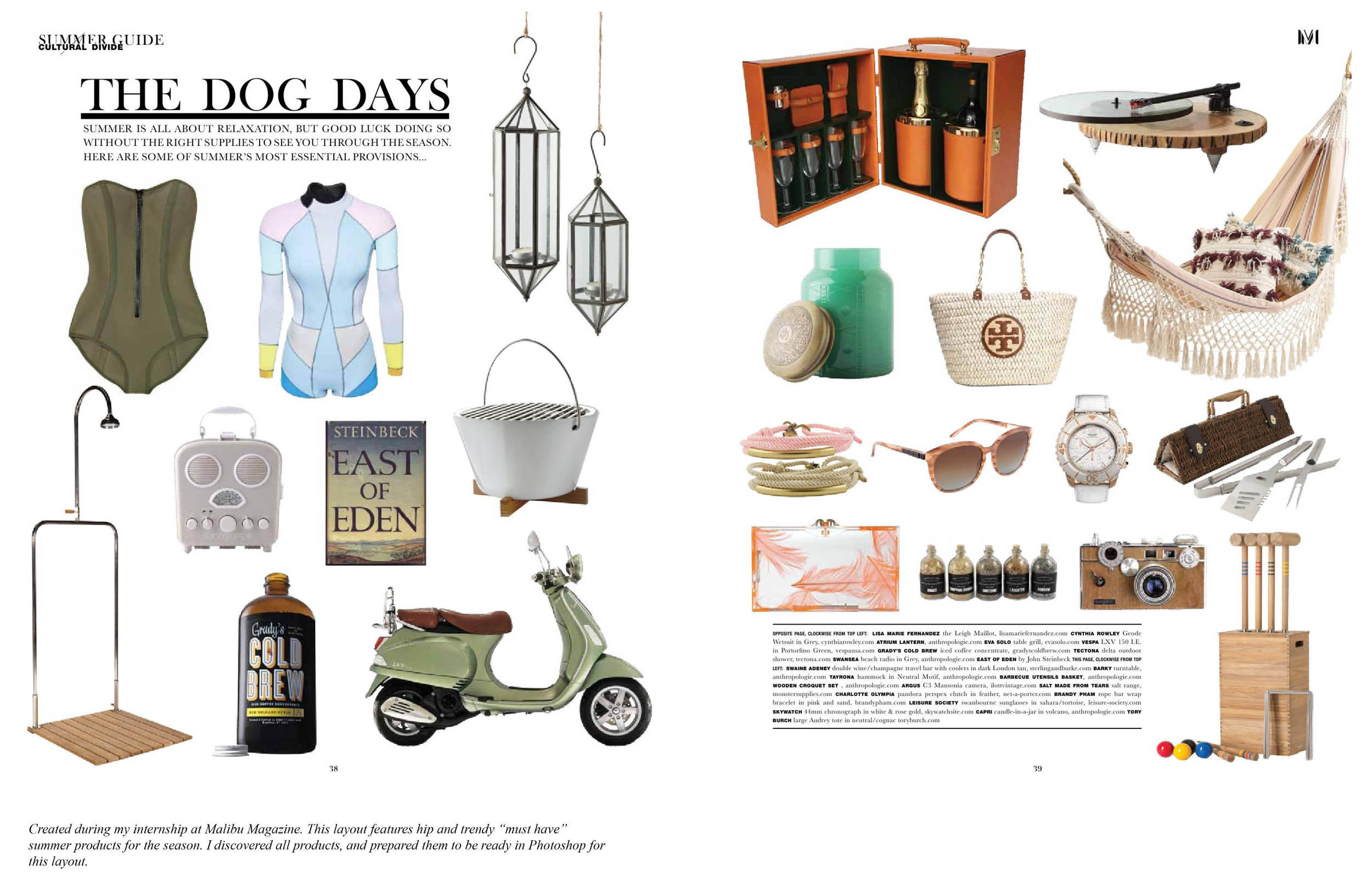 Layout I created for a summer issue at Malibu Magazine