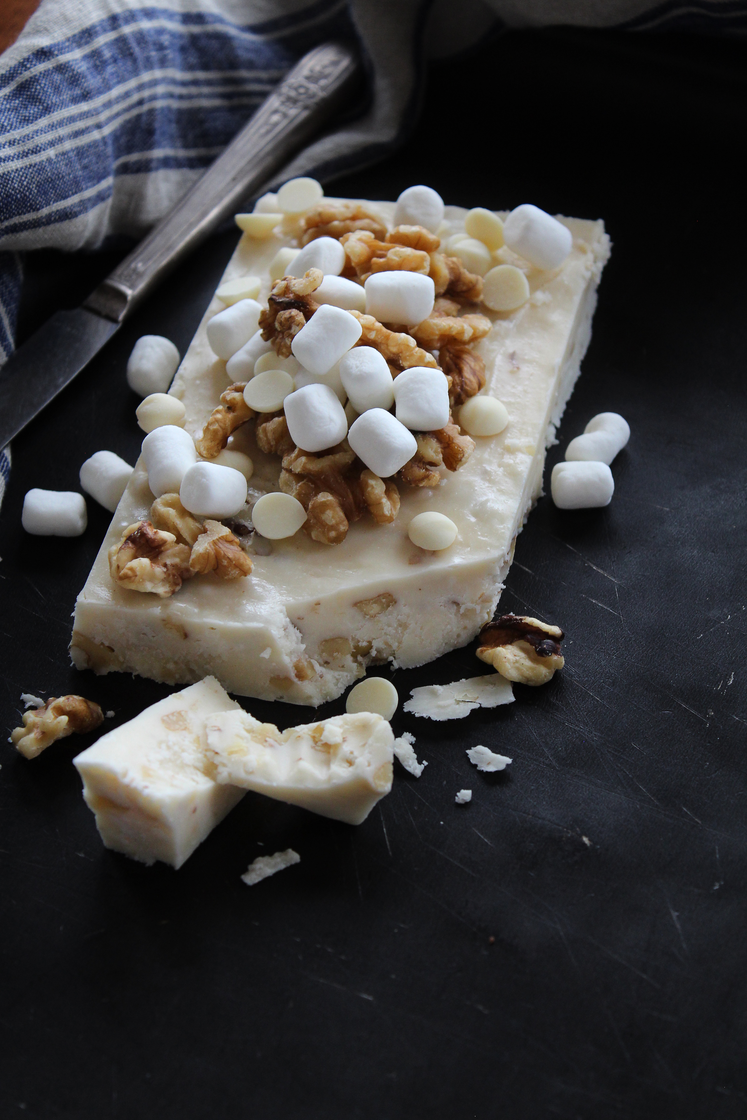 white chocolate butterscotch and walnut fudge
