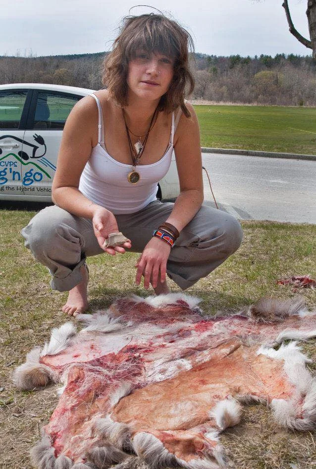 meadow at 21, scraping a deer hide with stone tools to use for use wear analysis