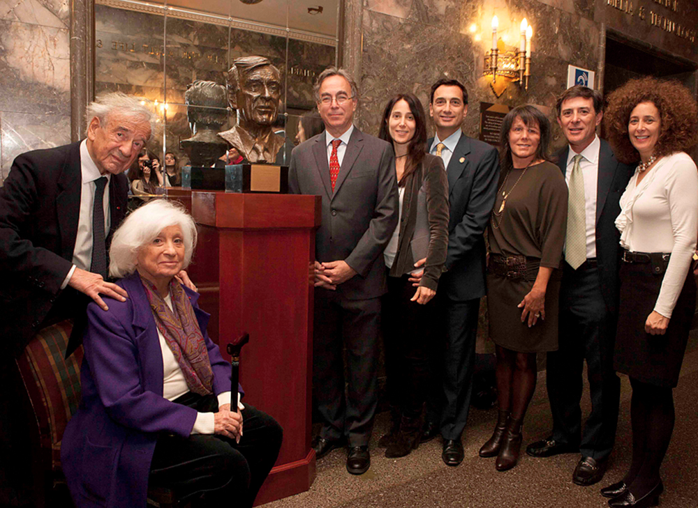   Pictured from left to right: Elie and Marion Wiesel, Marc Mellon, Stacey and Matthew Bronfman, Cindy and Larry Bloch, and Babette Bloch.&nbsp;  