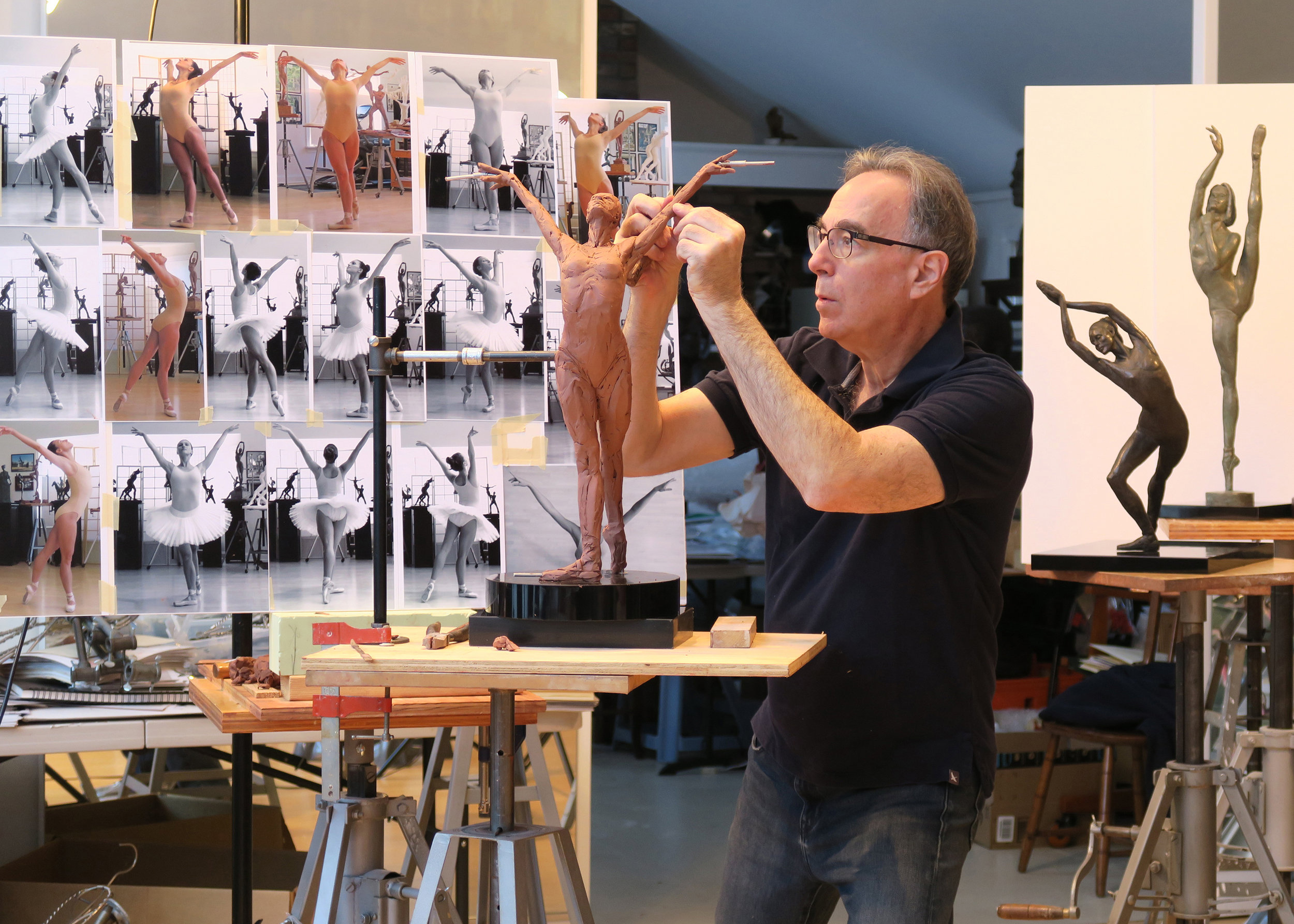     Sculptor Marc Mellon working on an early stage of a sculpture of ABT Principal Dancer Devon Teuscher, capturing a moment from Swan Lake.   