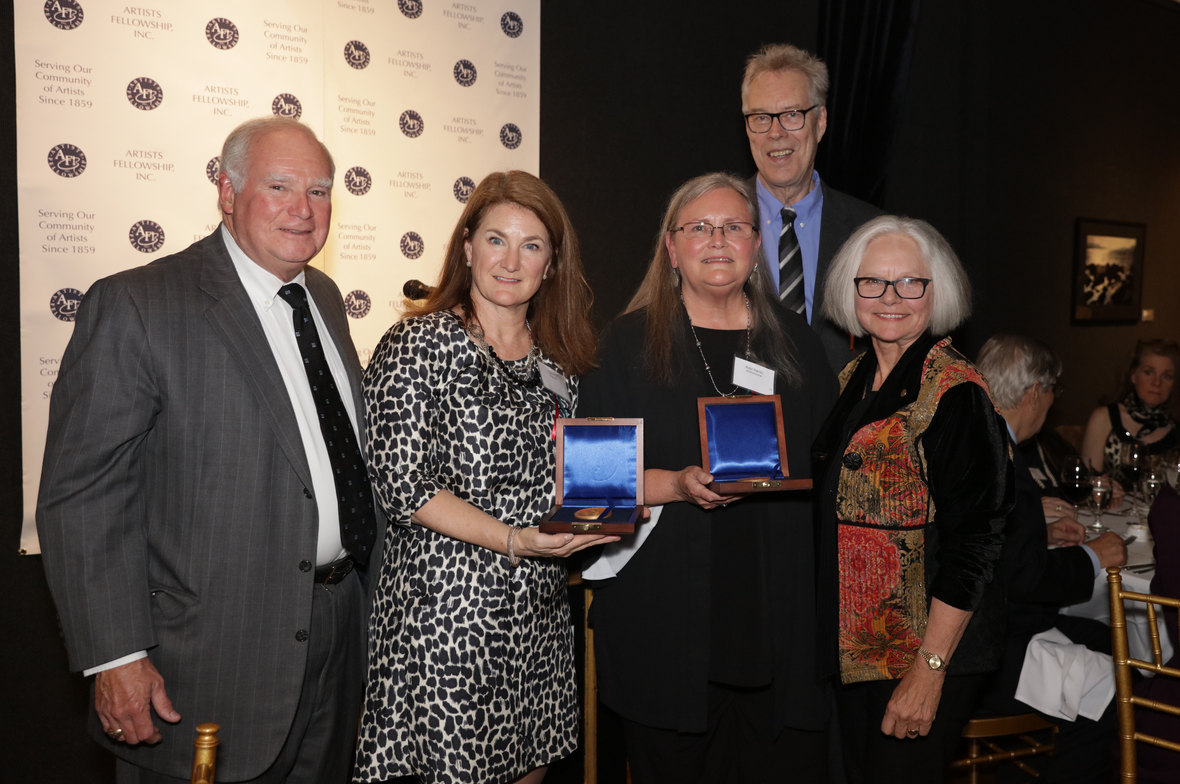   Gari Melchers Memorial Medal recipients and dinner speakers: Hal Holmes, Brookgreen Gardens' Trustee, Honoree Page Kiniry, Brookgreen Gardens President and CEO, Honoree Robin Salmon, VP for Collections and Curator at Brookgreen Gardens, Charlie Yod