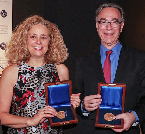 Babette Bloch and Marc Mellon with the Artists’ Fellowship Award - The Benjamin West Clinedinst Memorial Medal.