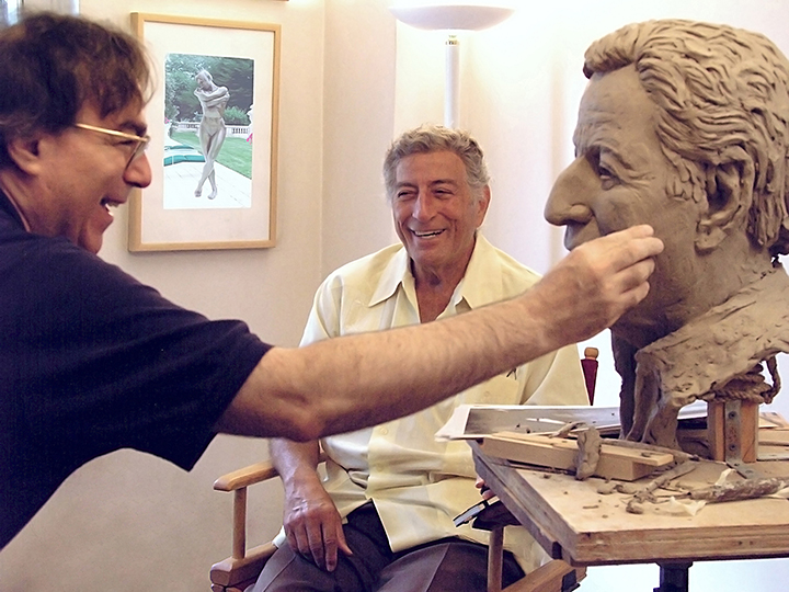 Tony Bennett with Mellon and bust, in process Mellon Studio