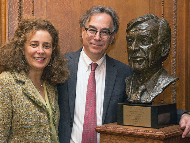  Elie Wiesel Bust Dedication, Elie Wiesel Center for Judaic Studies, Boston University, September 2014 with Babette Bloch and Marc Mellon. 