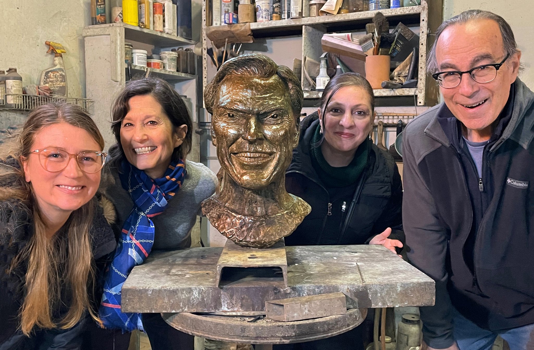 National Dance Leadership with the bronze bust and Marc, Bedi-Makky Art Foundry