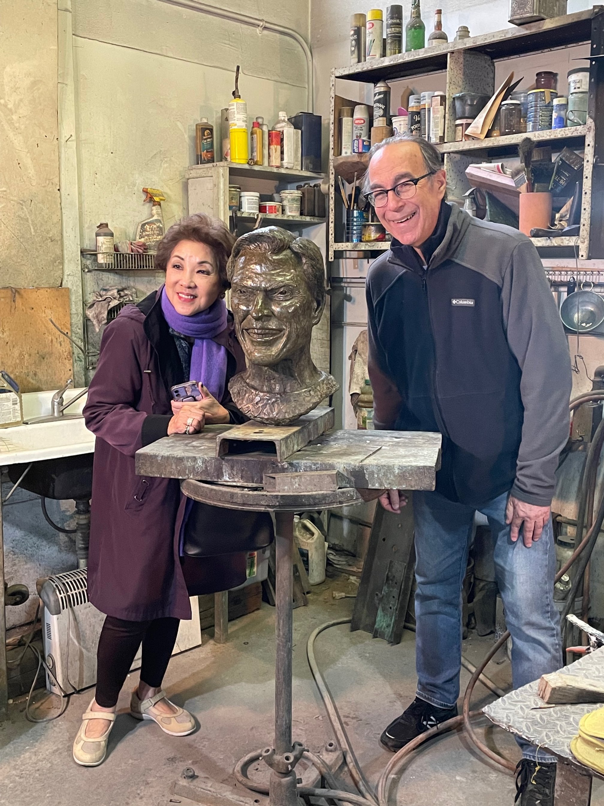 Project patron Shining Sung with Jacques' bust and Marc