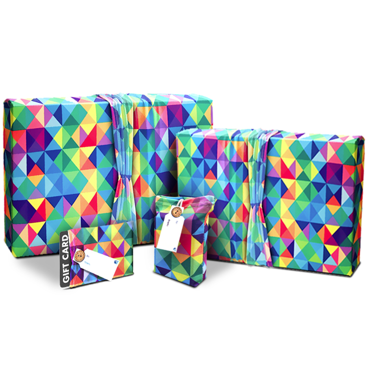 Multicolor Triangles Gift Wrap & Gift Card Holder Set