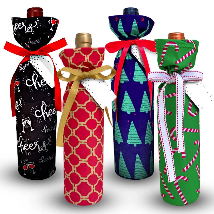Christmas Wine Spirits Bags (Set of 4) Includes Decorative