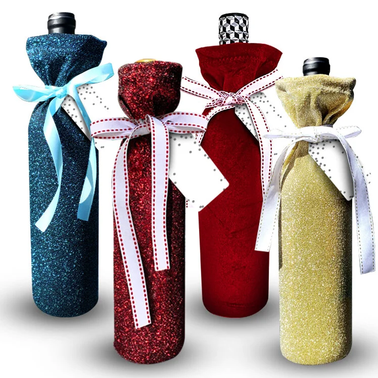 160 Pcs Christmas Wine Bottle Gift Bags Set - Cellophane Bags With Pull Bows For Holiday Gifts