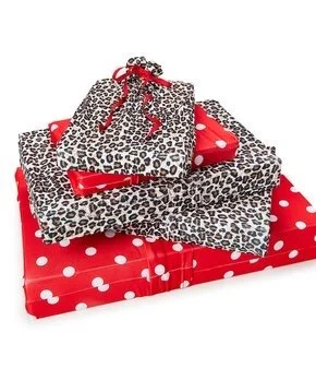 Deluxe Red & White Polka Dot and Leopard Gift Wrapping - MAY BE USED AS 10 GIFT BAGS Too! (Set of 5)