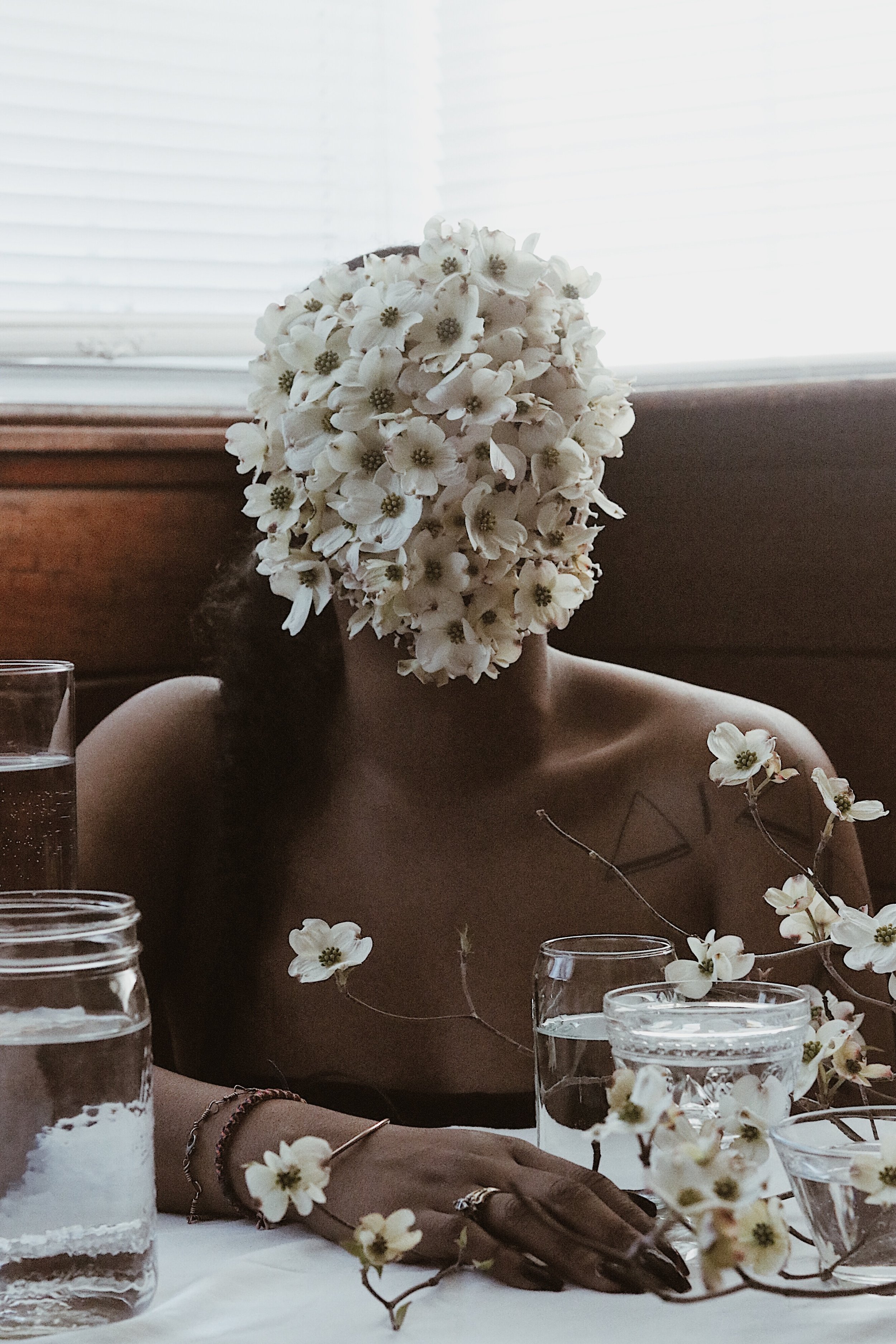 Southern Woman in White Dogwoods - Horizontal Portrait