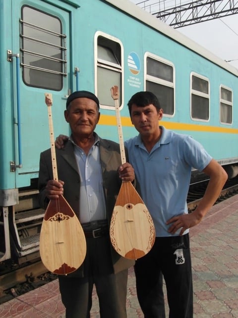 Musicians at train station Turkestan, Kazakhstan