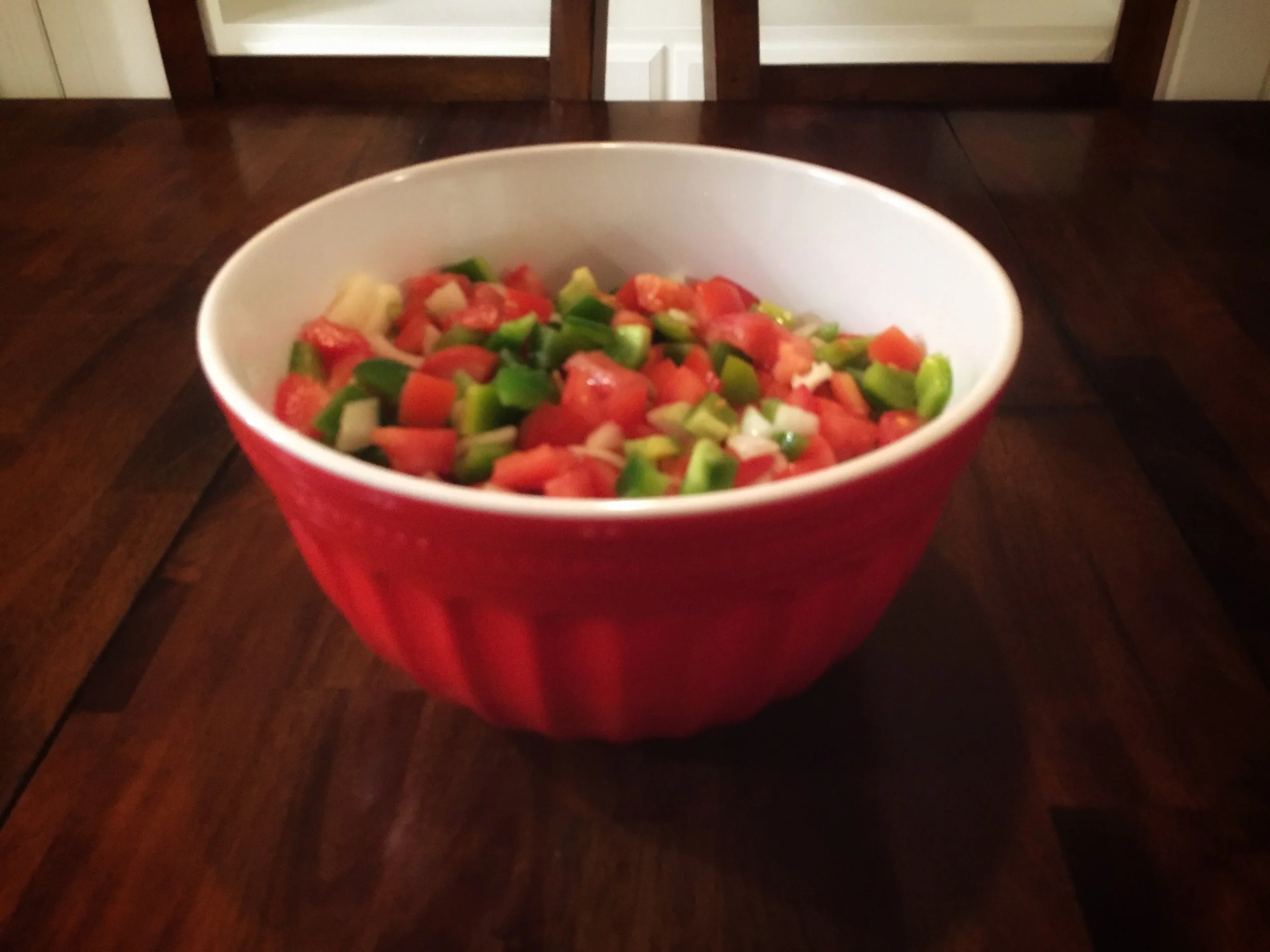 Chopped vegetables in vinegar. This picture is a bit blurry, but you get the idea.