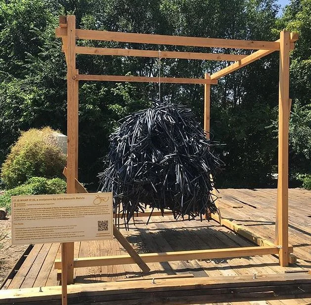Discarded irrigation tape from local farms was repurposed into a sculpture by Visiting Artist John Melvin, highlighting the need to create more avenues for recycling and reusing this material