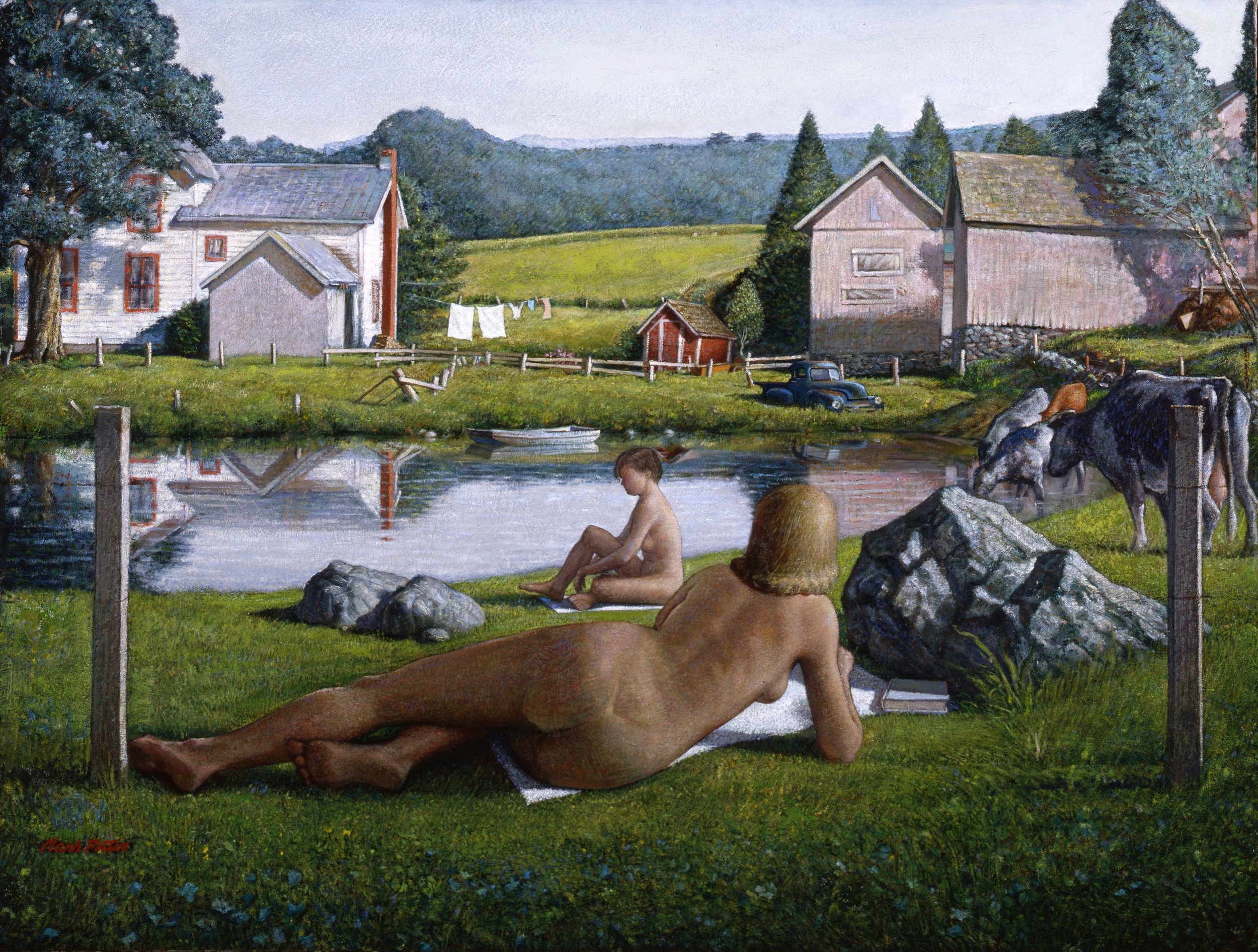    BATHERS AT JUDSON'S FARM. &nbsp; &nbsp;     1984, oil on canvas. &nbsp;51.5 x 79.5 inches. &nbsp;Private Collection.    
