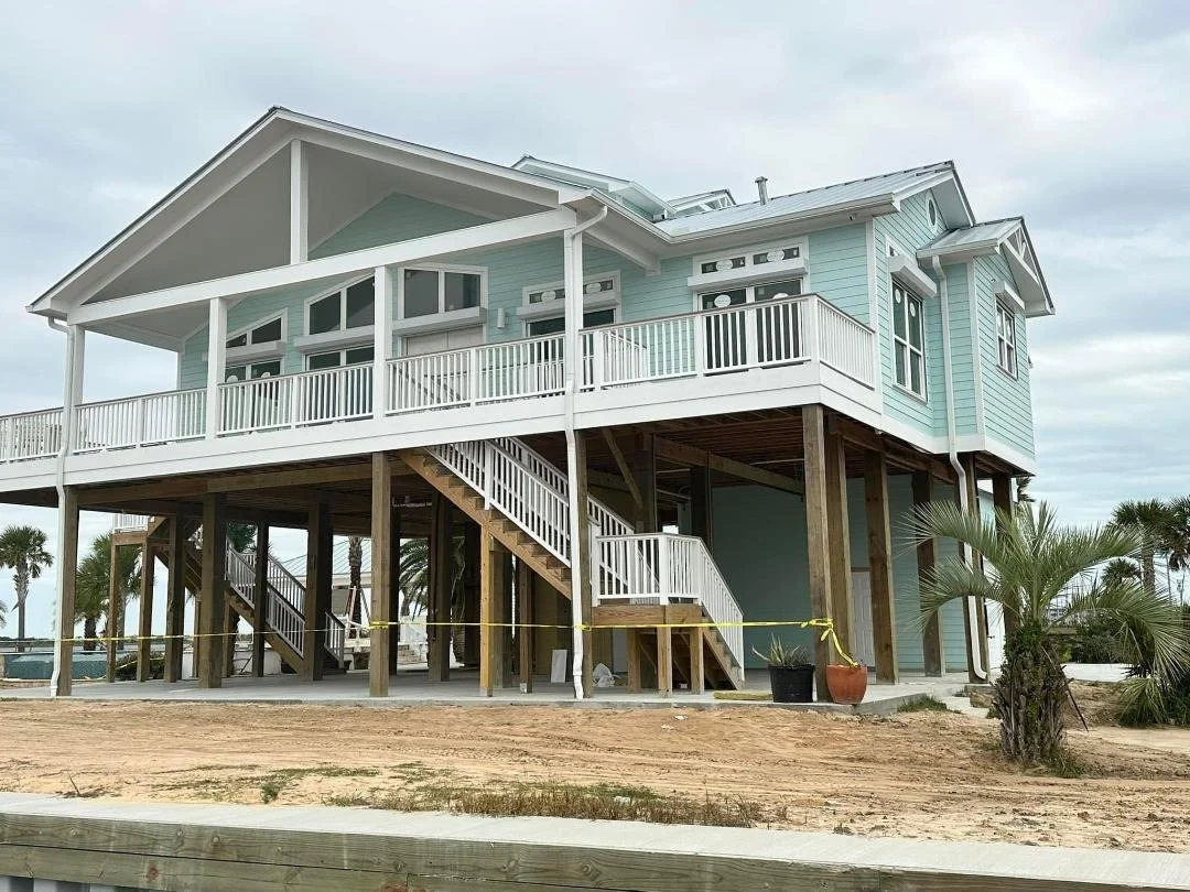 Galveston Island new build home on stilts. New construction.