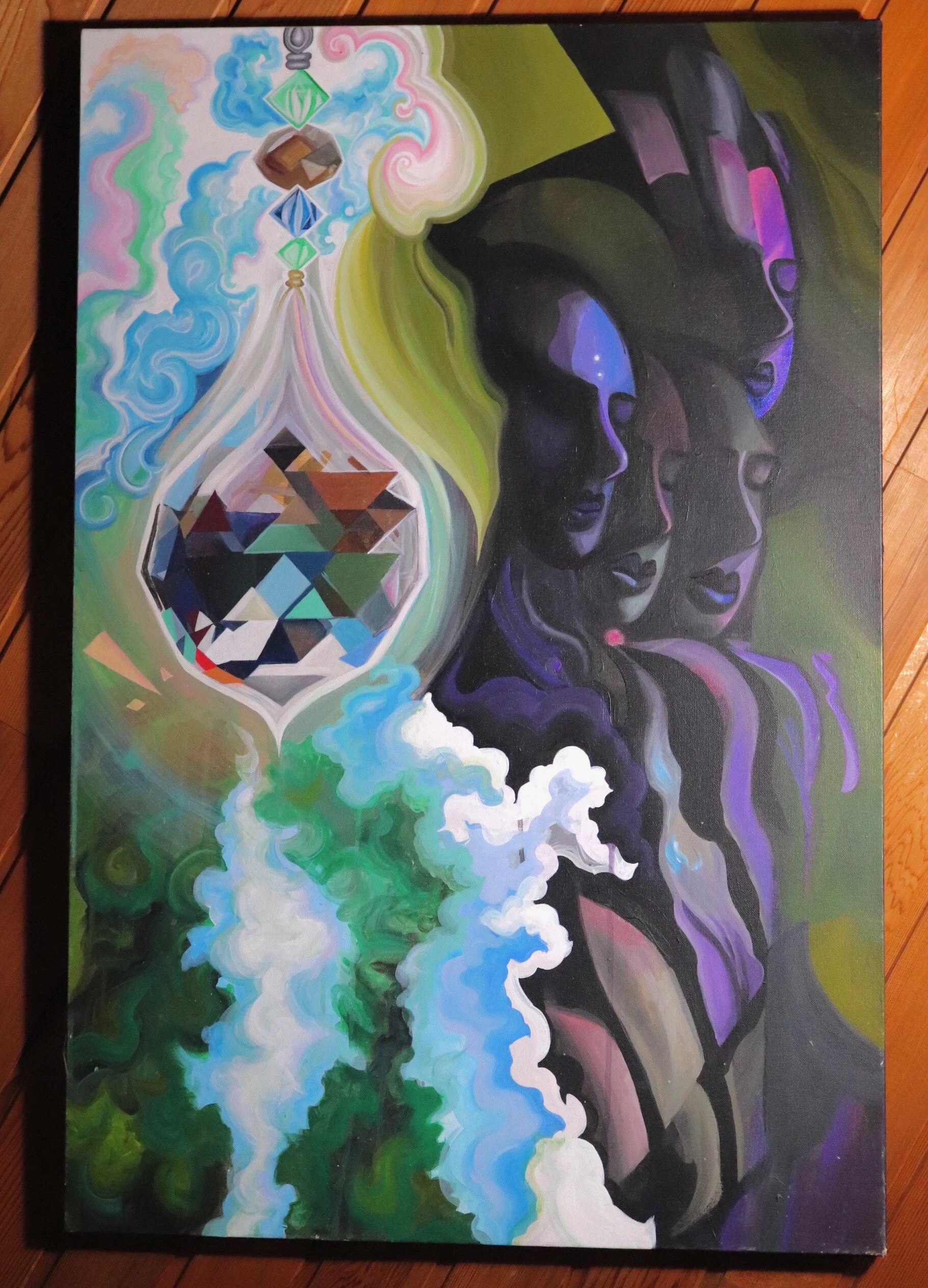 Face Facets, acrylic painting, 60% completed. Estimated final price : $1000 usd. Downpayment to reserve today: $150-200 usd