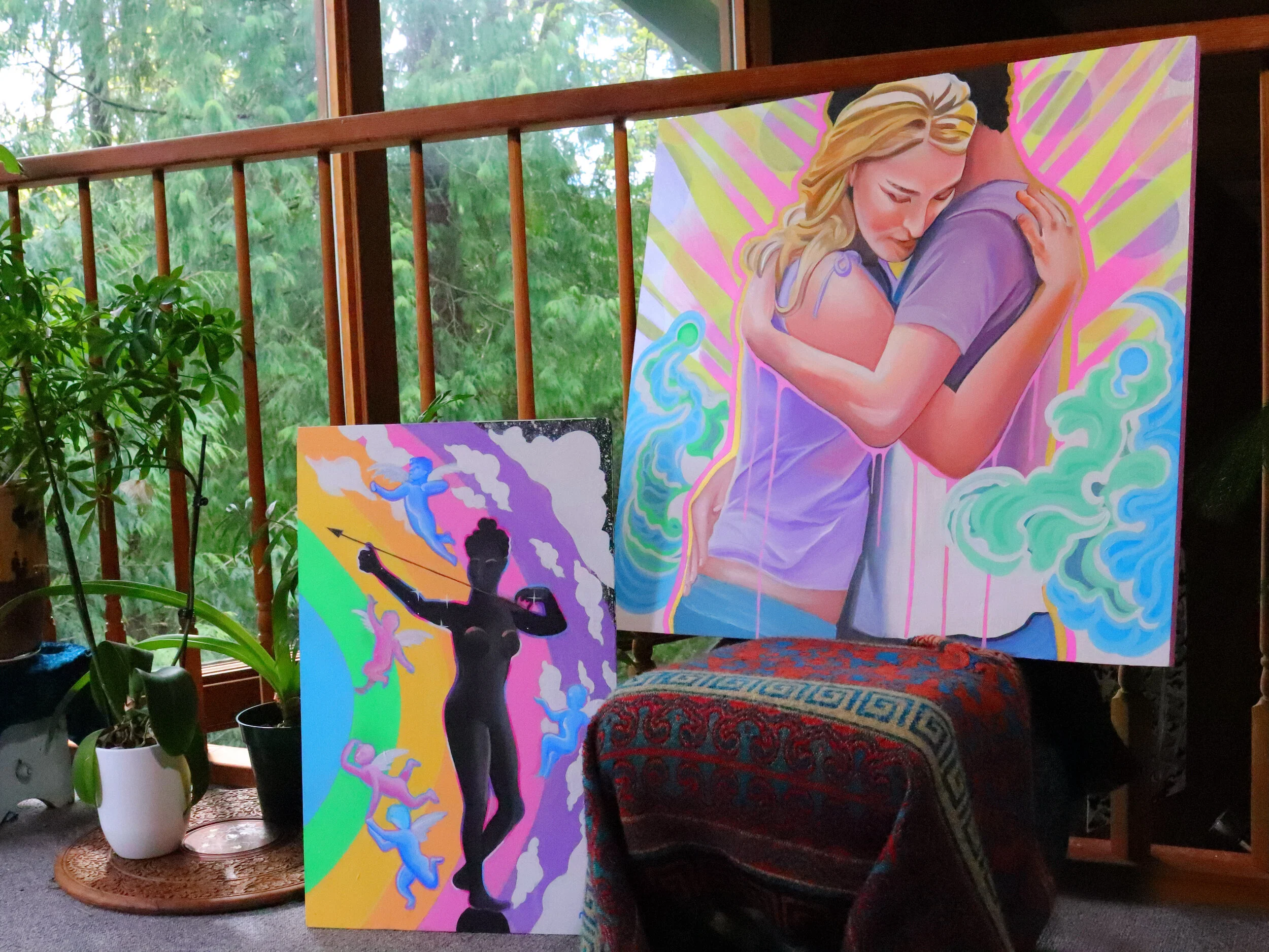 “Cherubs” and “Embrace”. 2 new acrylic and oil paintings about sharing radical empathy and divine love.