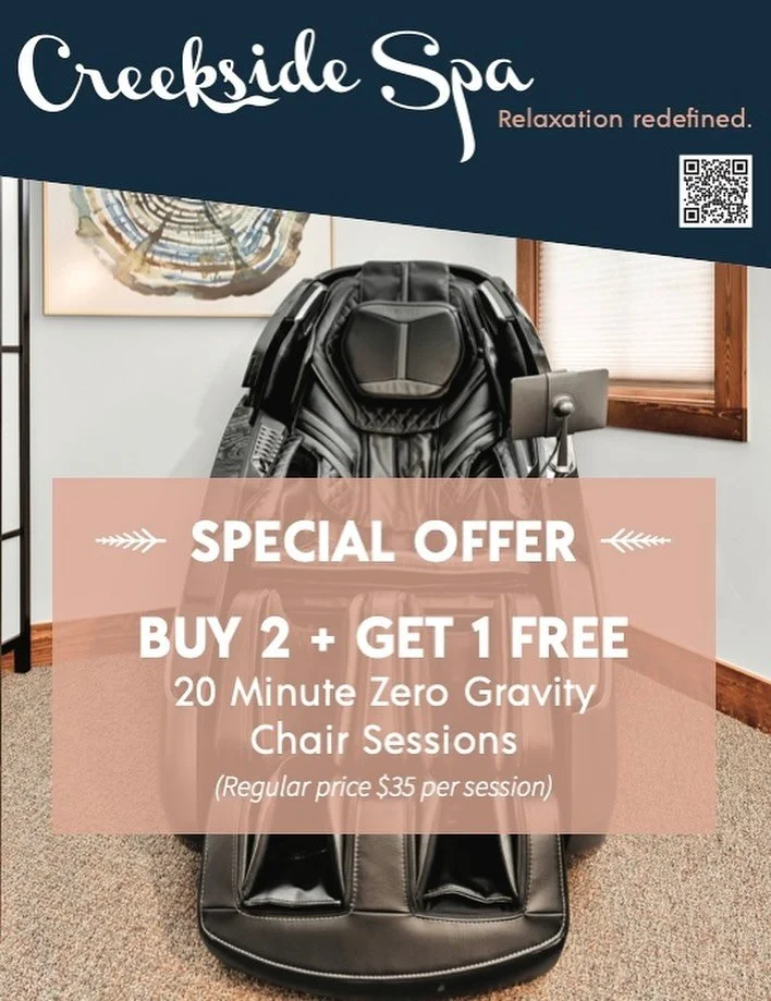 ✨ Relax Deeper &mdash; Feel Weightless ✨
Experience the ultimate in comfort with our Zero Gravity Chair!

☺️For a limited time, buy two 20-minute sessions and get your third FREE!

🌊Float away stress, ease muscle tension, and enjoy a few moments of 