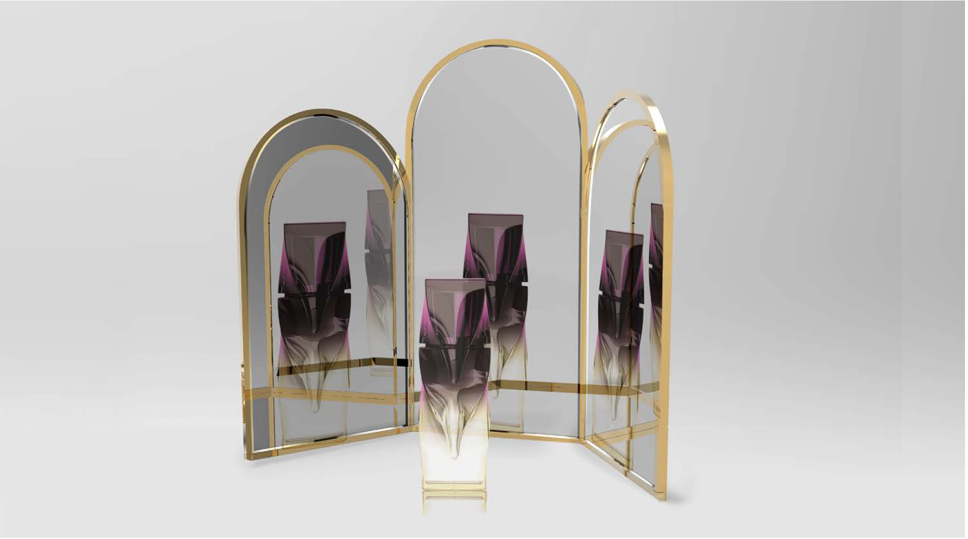 triptyque mirror with brass