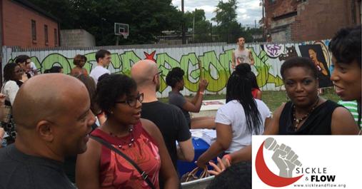 Background: Chris Lewis introduces Park Cannon to deliver the welcome address. Midground: Lisa Mills manages cheek swabs for Be the Match. Foreground: Sickle cell warriors Constance and Aaron speak with attendees. 