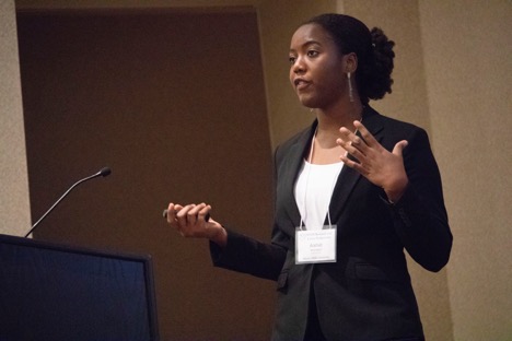 Aishat Motolani sharing an oral presentation on her research at Albany State University.
