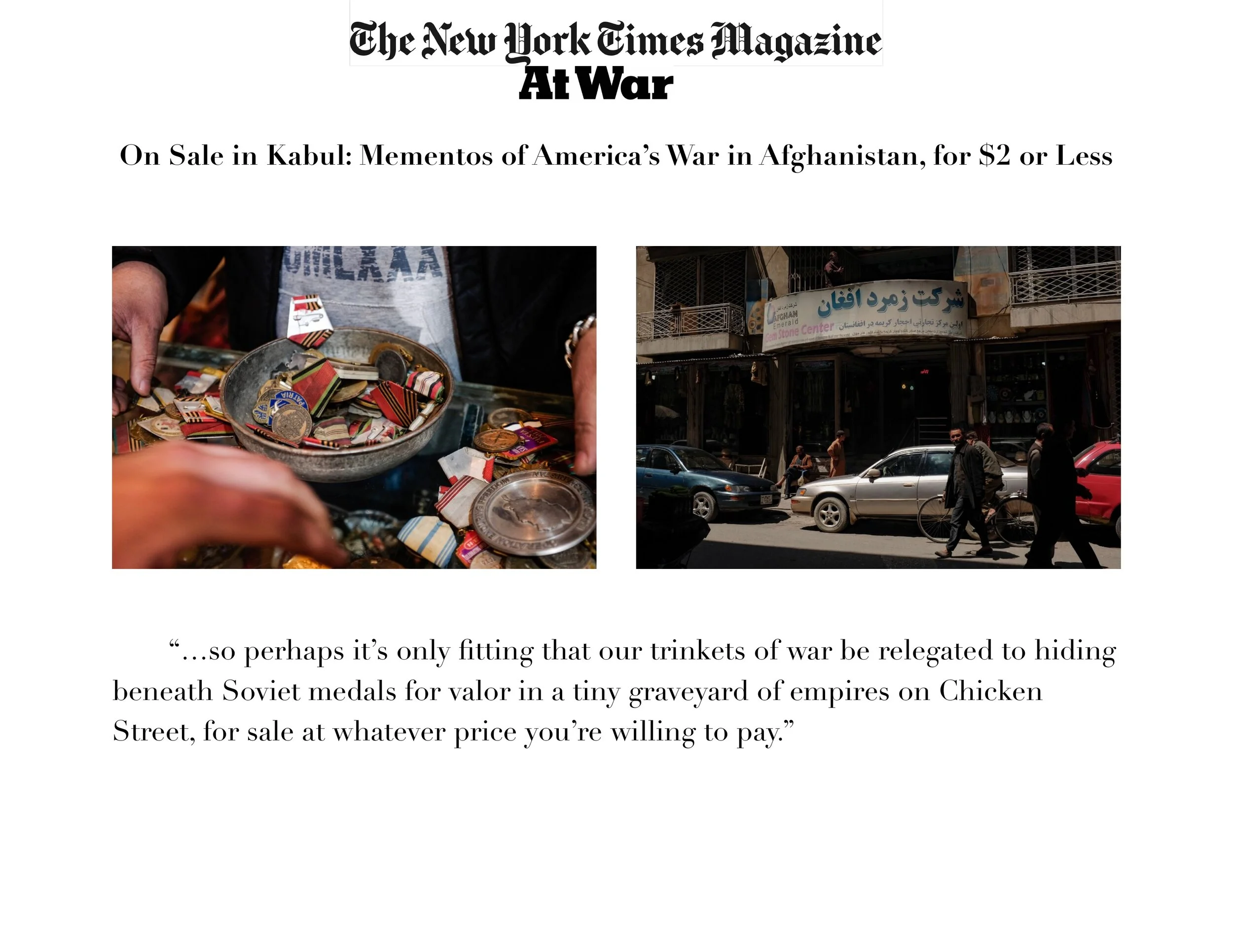   For Sale in Kabul: Mementos of America’s War in Afghanistan for $2 or Less  
